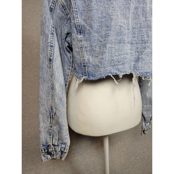 Windsor Cropped Denim Jacket Womens Small Blue Distressed Acid Wash 90s Grunge - Picture 5 of 12
